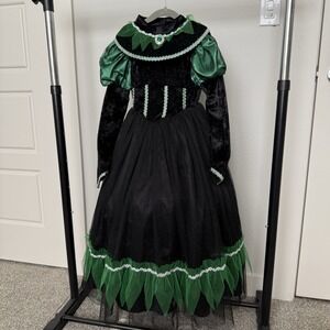 What A Character Witch Costume Girls 5-6 Hoop Skirt Green Black Sparkle Party